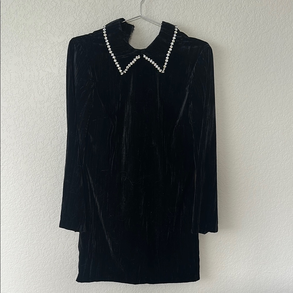 ZARA Black Velvet Dress with Jewel Collar